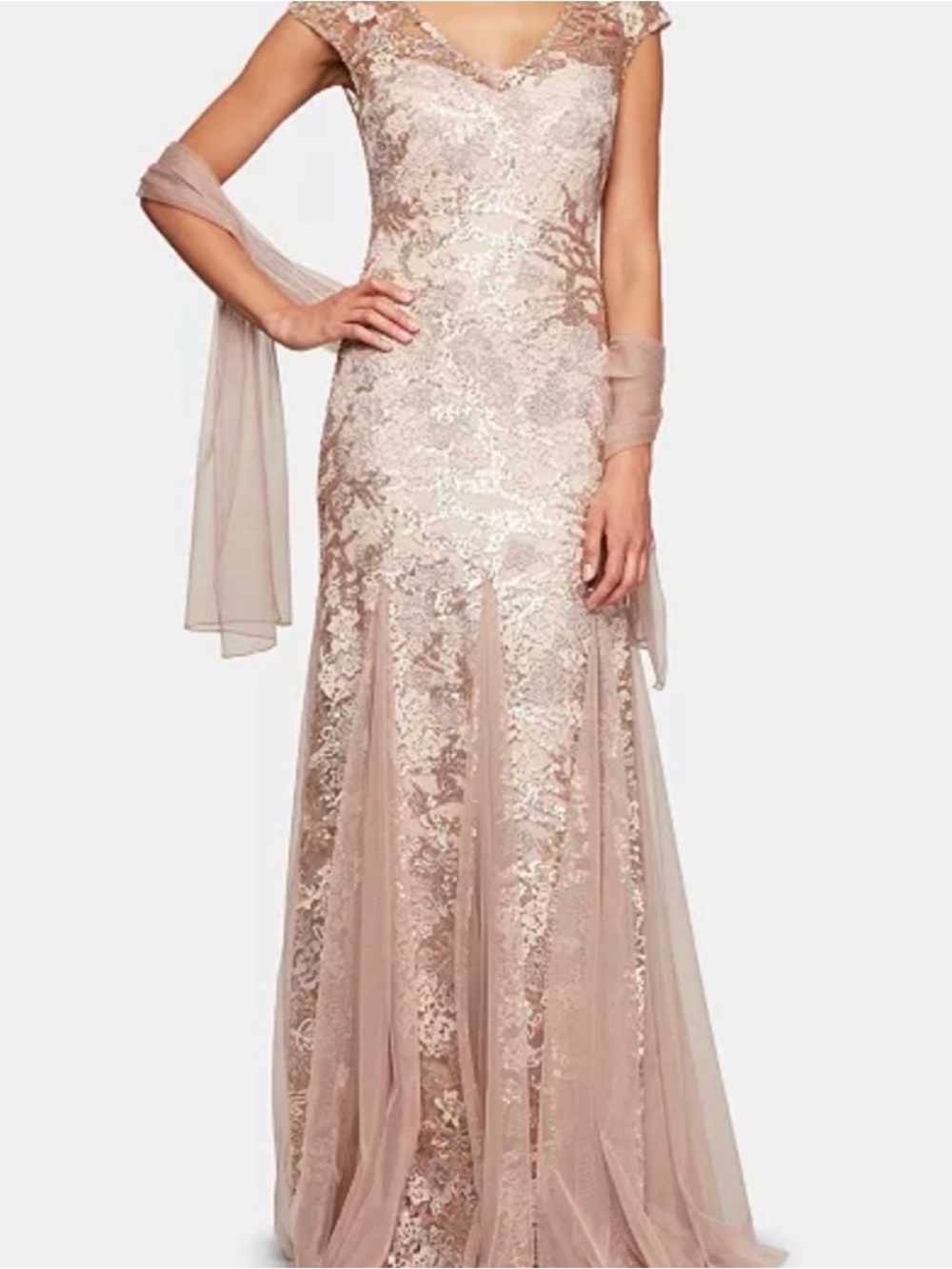 Alex Evening’s Women Long Fit And Flare Dress With Shawl